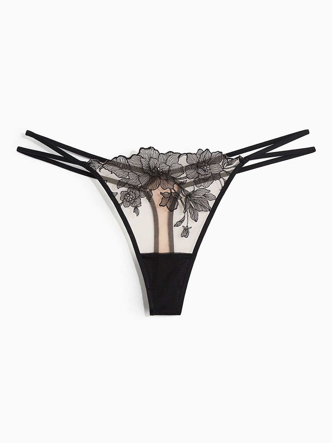 

H&M Embroidered Thong Briefs, Black