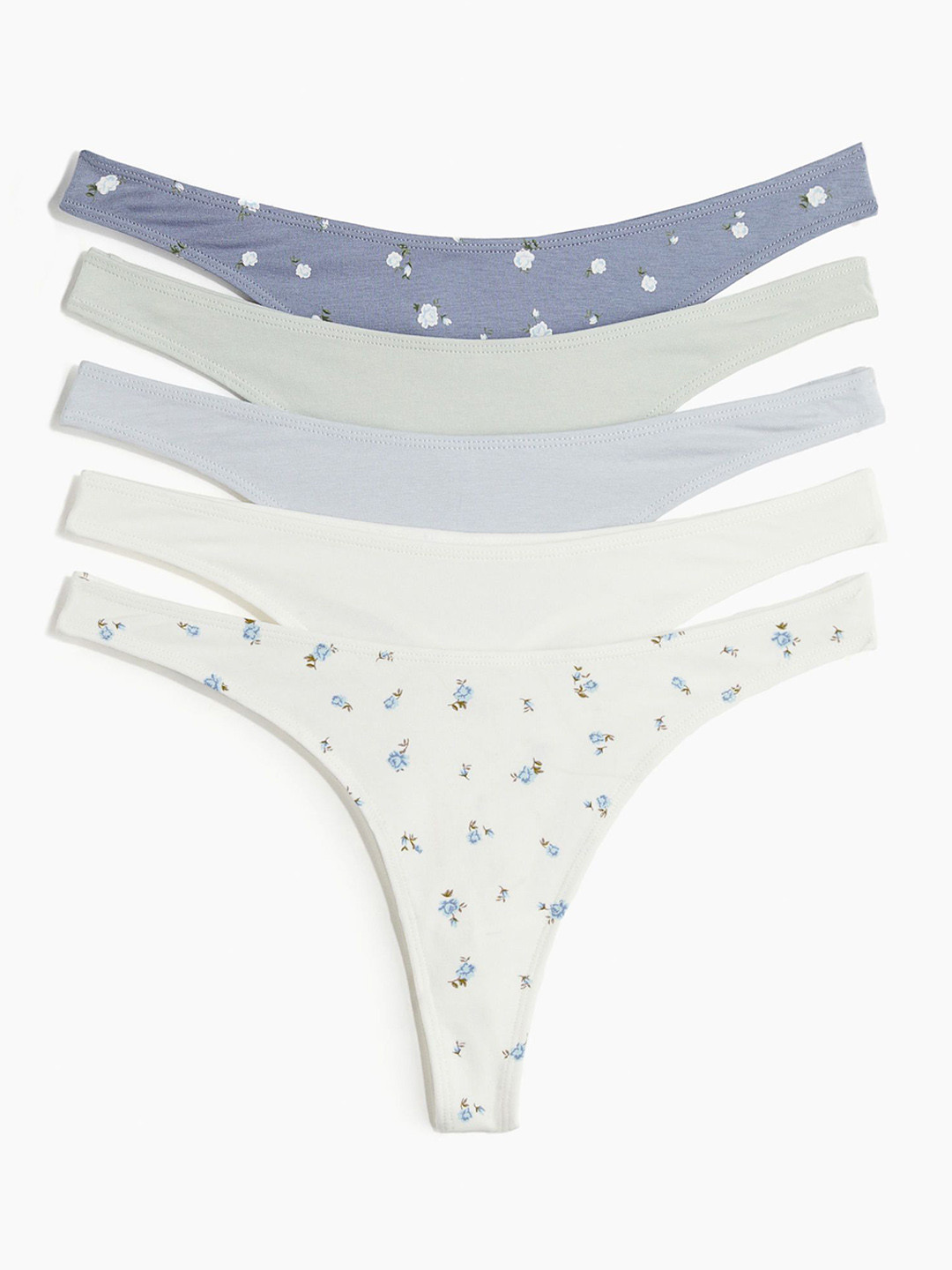 

H&M Women Pack Of 5 Cotton Thong Briefs, Blue