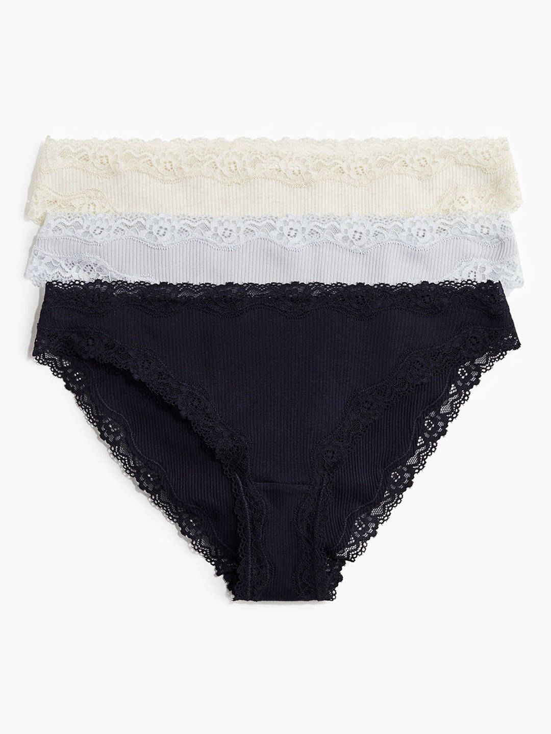 

H&M Women Pack Of 3 Ribbed Cotton Briefs, Blue