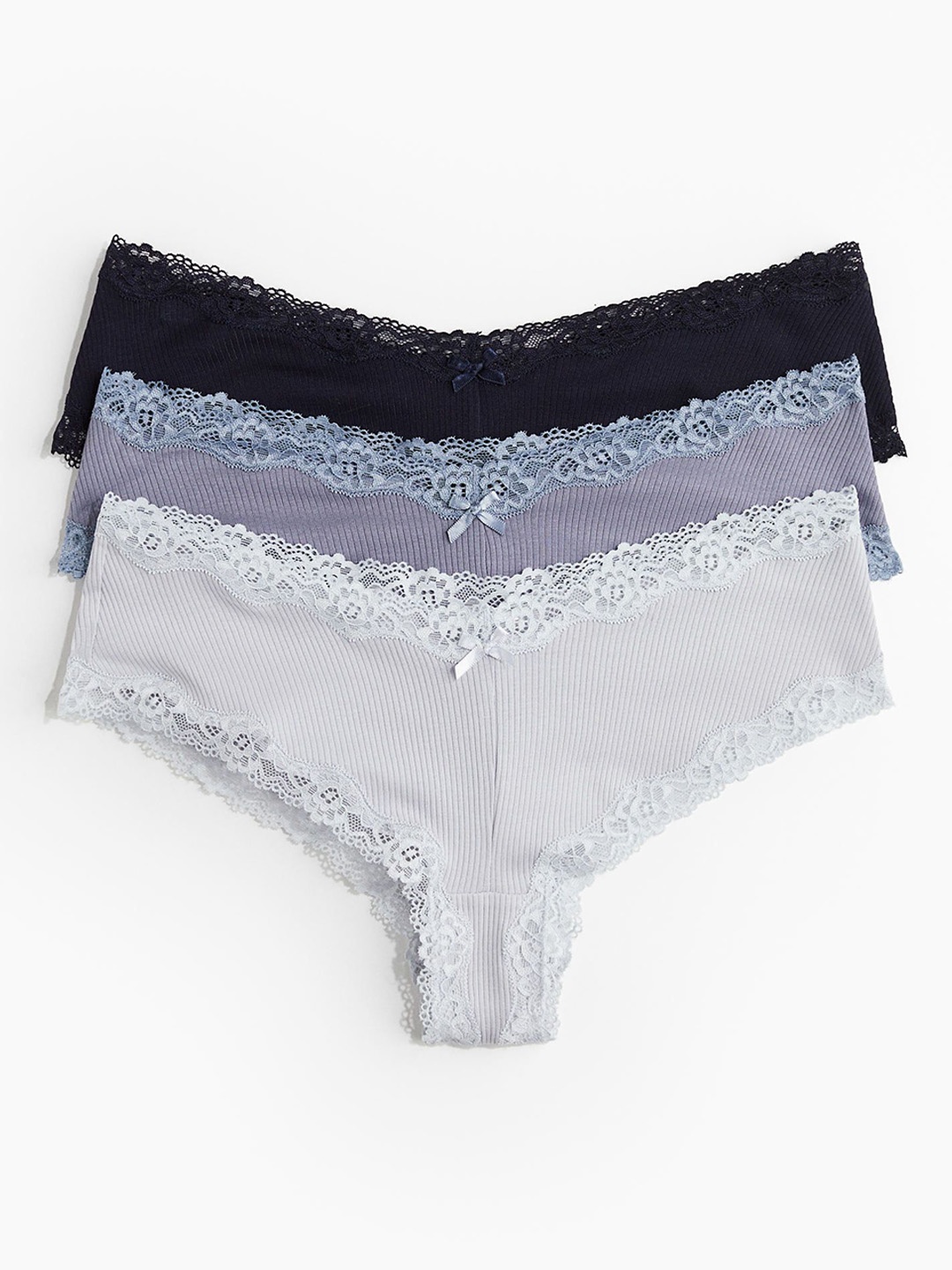 

H&M Pack Of 3 Women Self Design Hipster Briefs, Blue