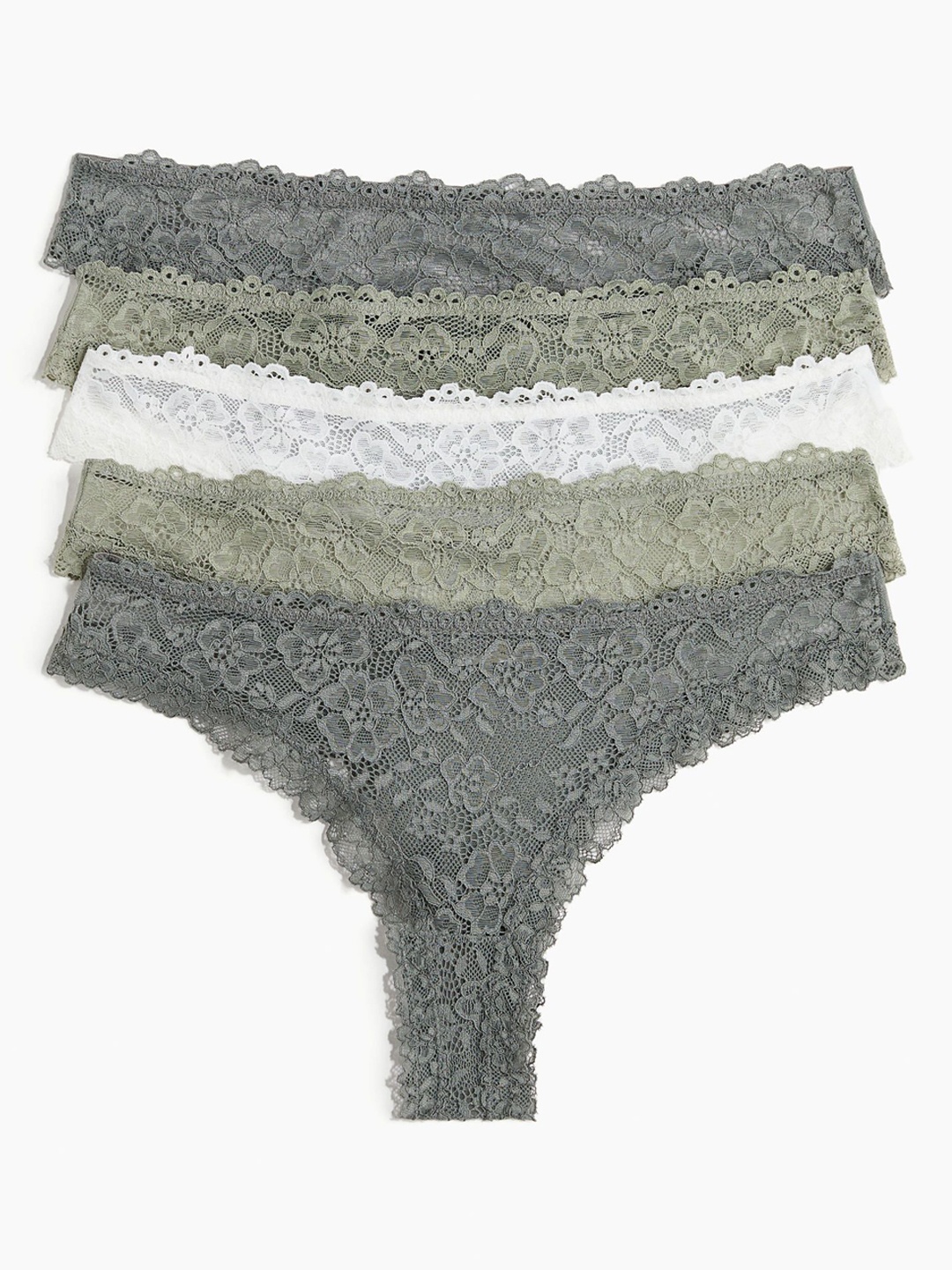 

H&M Women Pack Of 5 Lace Brazilian Briefs 1127765014, Green