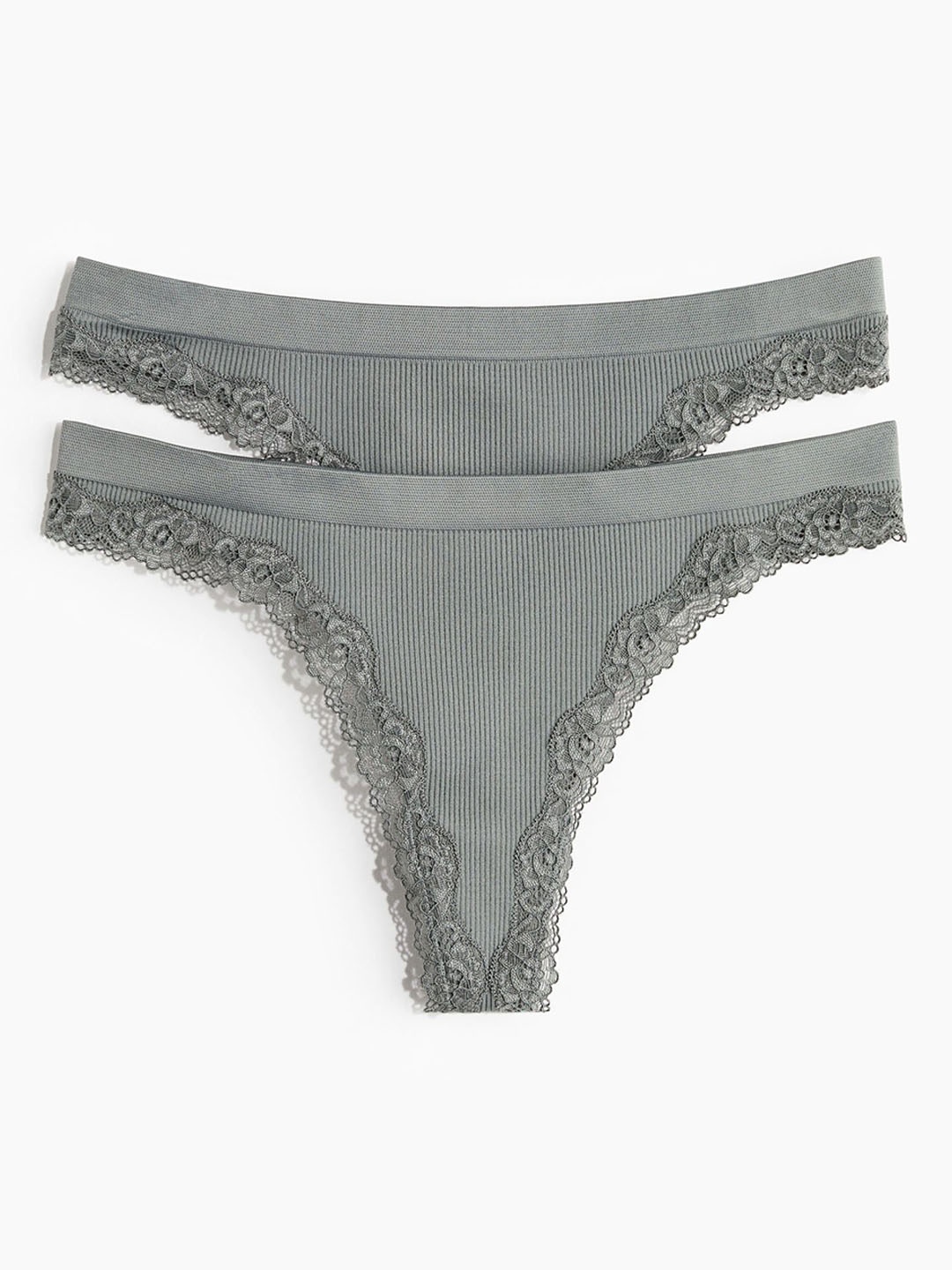 

H&M Pack Of 2 Seamless Lace-Trimmed Thong Briefs 1219406005, Green