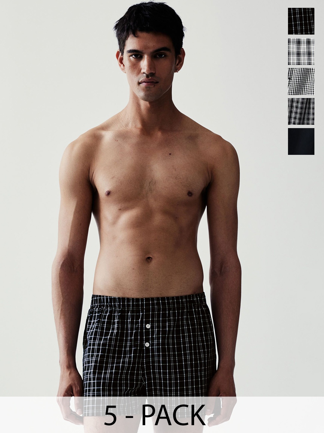 

H&M Pack Of 5 Woven Cotton Boxer Shorts 0697920161, Black