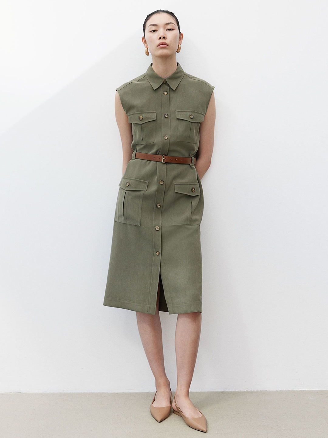 

H&M Belted Cargo Dress, Green