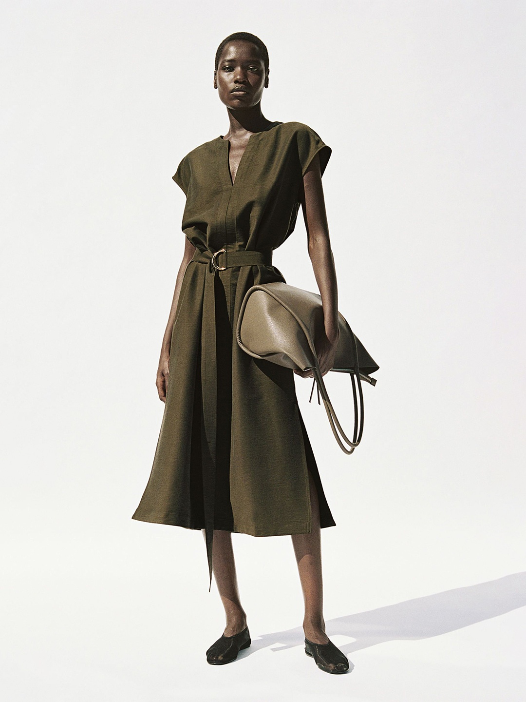 

H&M Women Belted Midi Dress, Green