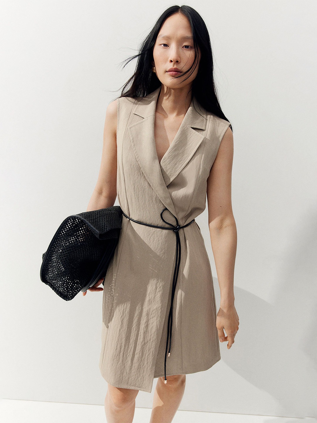 

H&M Women Tie-Belt Blazer Dress, Beige