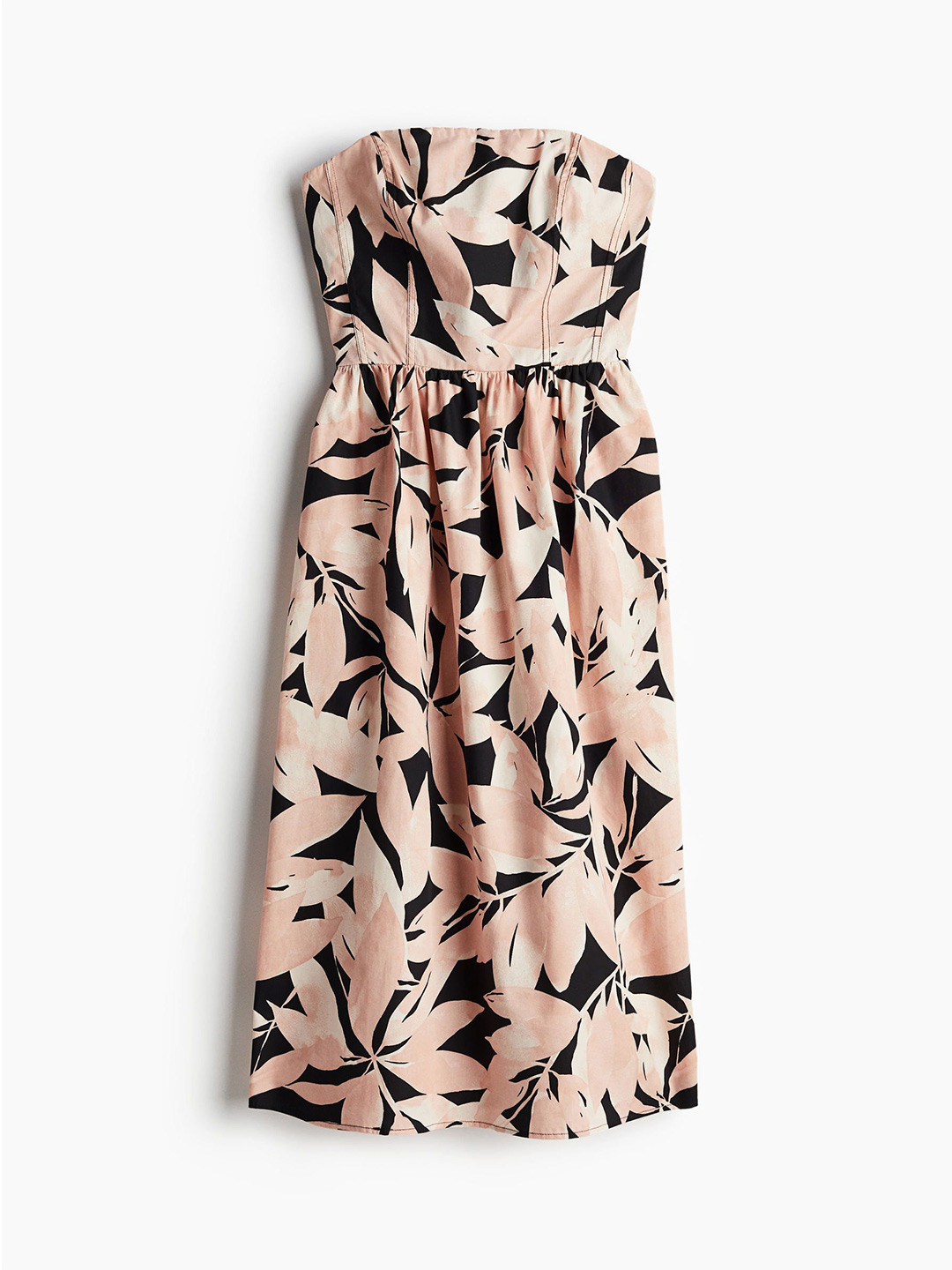 

H&M Floral Printed Strapless Cotton Fit & Flare Midi Dresses, Pink