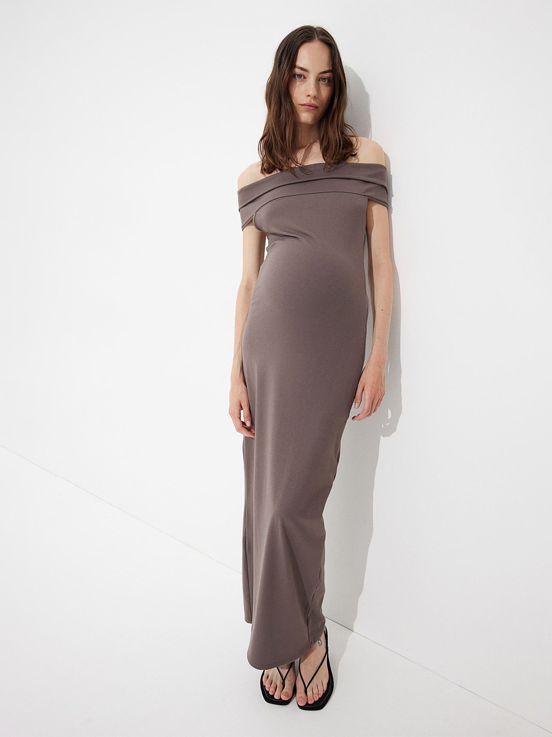

H&M MAMA Off-the-Shoulder Jersey Dress, Beige