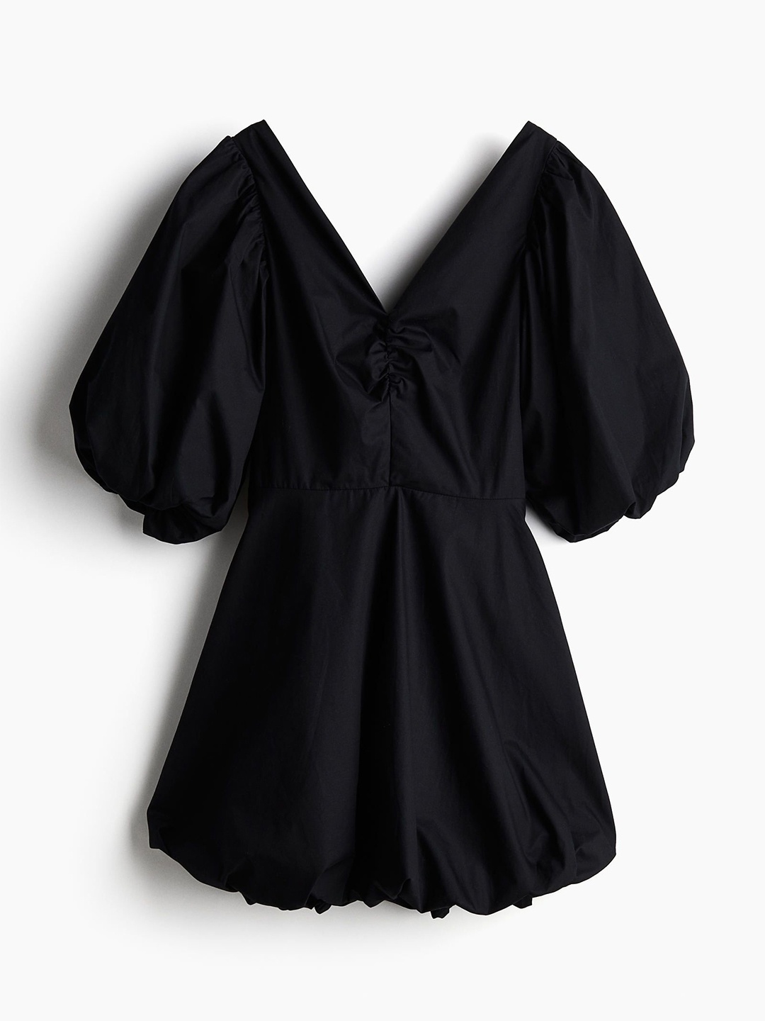 

H&M Pure Cotton Tie-Back Puffy Dress, Black