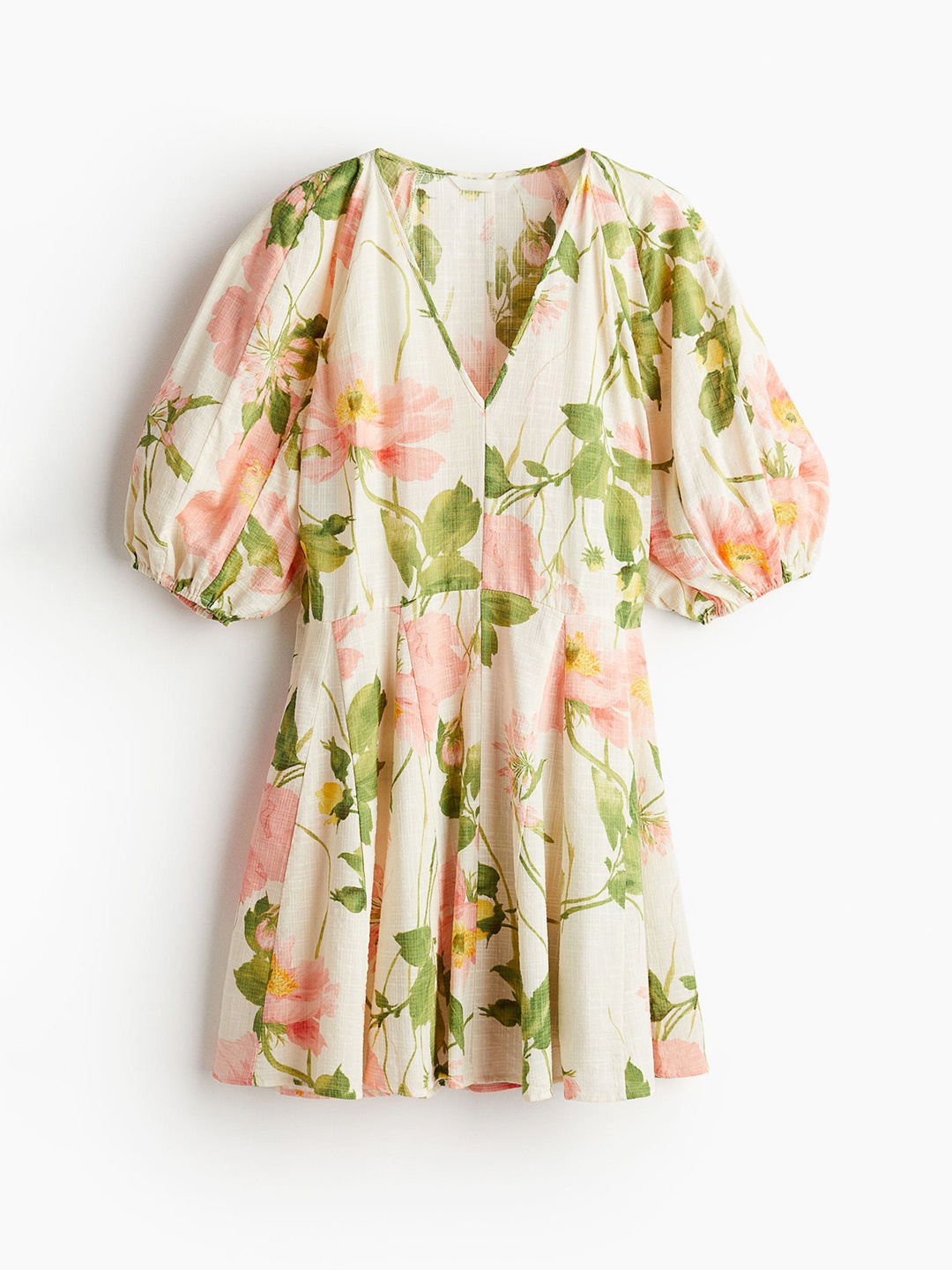 

H&M Woman Printed Flared-Skirt Dress, White
