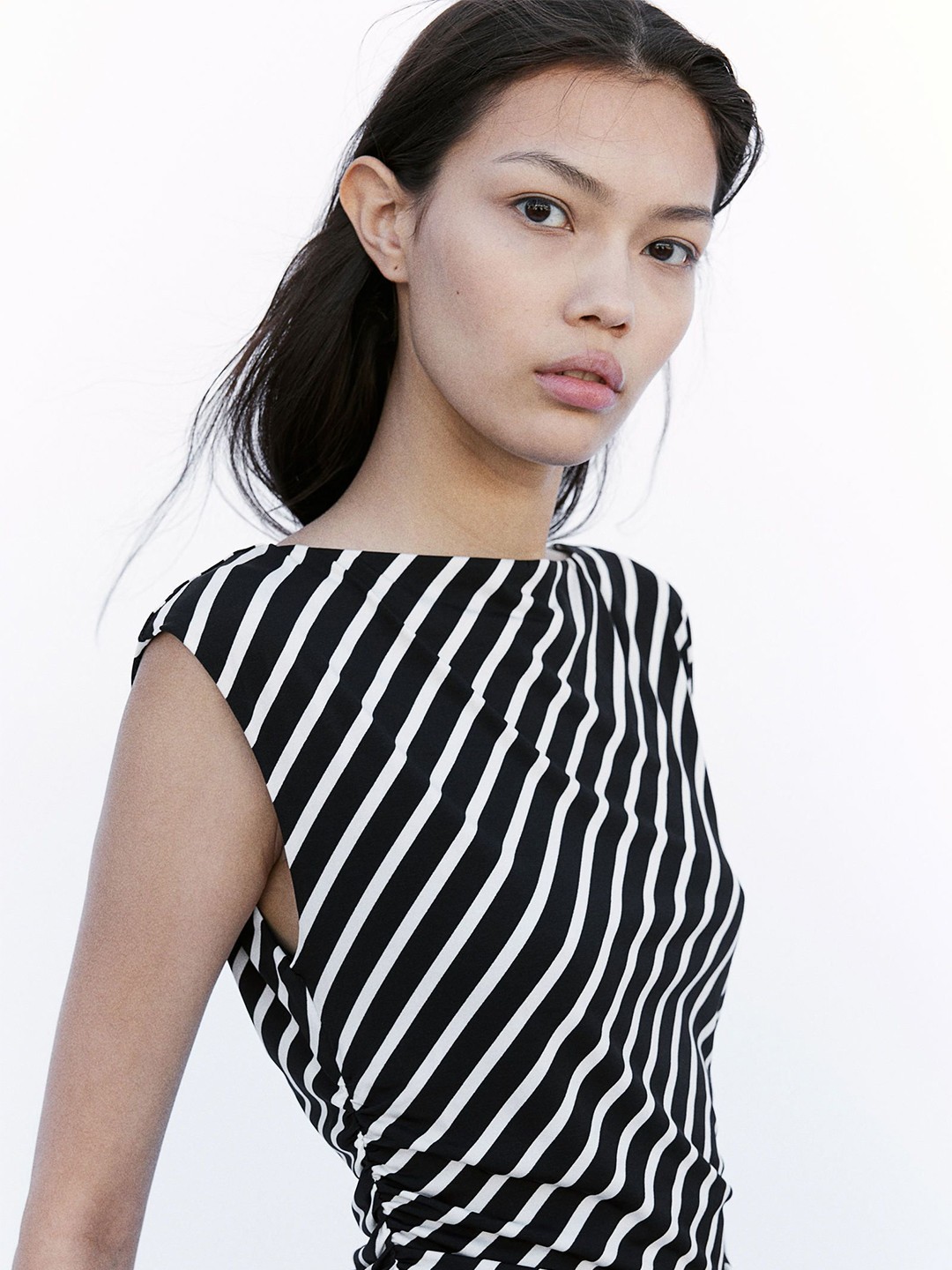 

H&M Striped Cap Sleeve Sheath Midi Dress, Black