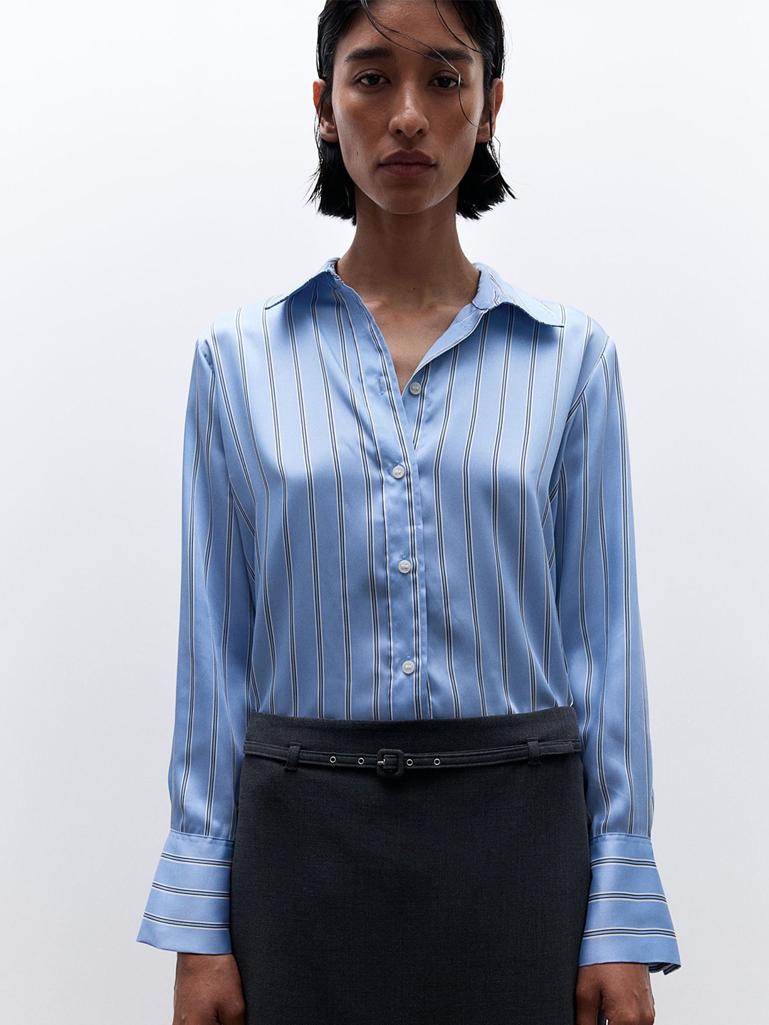 

H&M Women Striped Long Sleeves Shirt, Blue