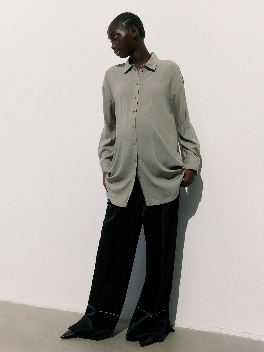 

H&M MAMA Before & After Tie-Belt Shirt, Green