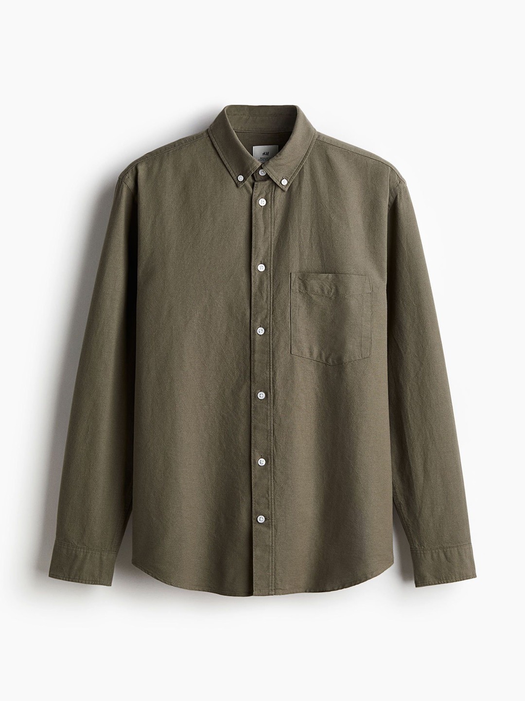 

H&M Men Pure Cotton Regular Fit Spread Collar Oxford Shirt, Green