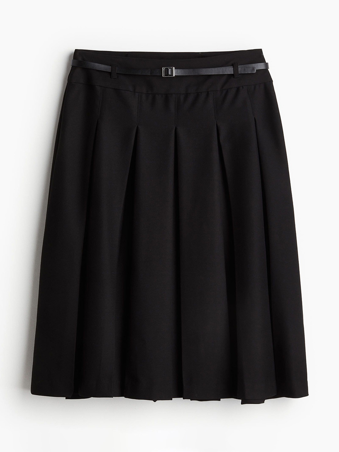 

H&M Belt-Detail Pleated A-Line Midi Skirt, Black