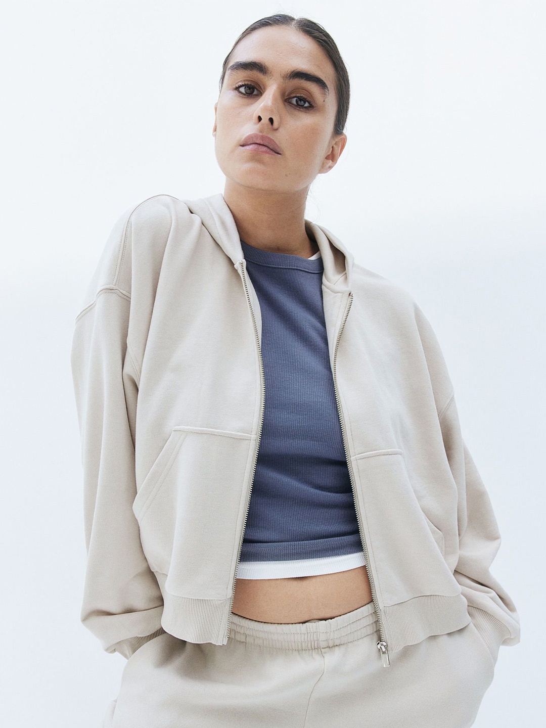 H&M Oversized Zip-Through Hoodie, Beige