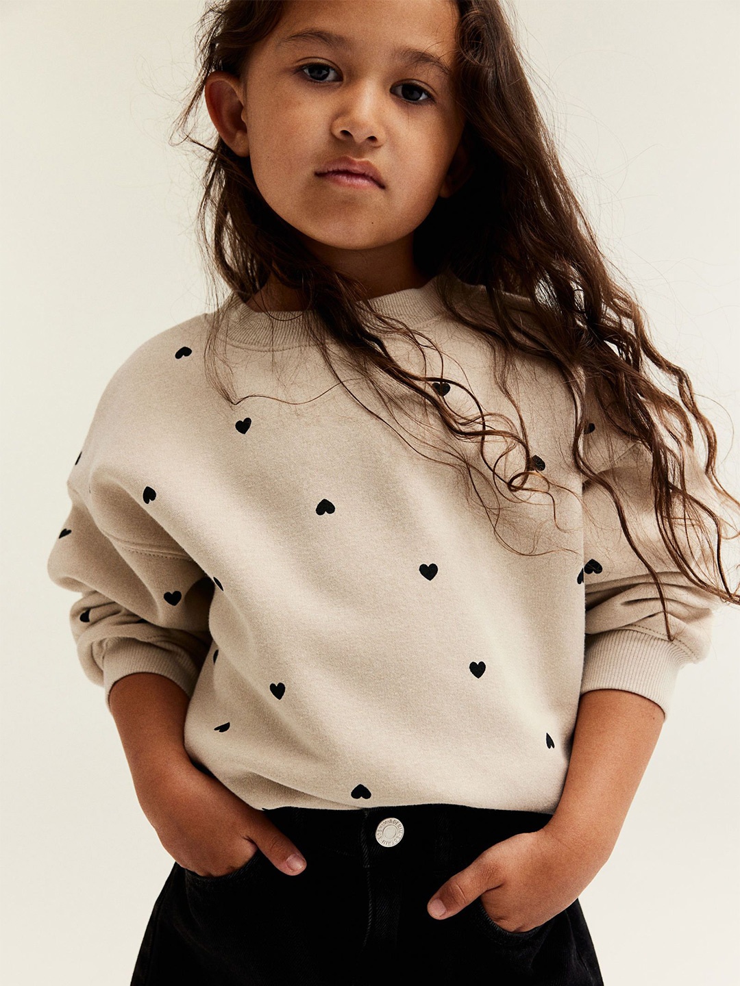 

H&M Girls Printed Drop Shoulder Sweartshirt, Beige