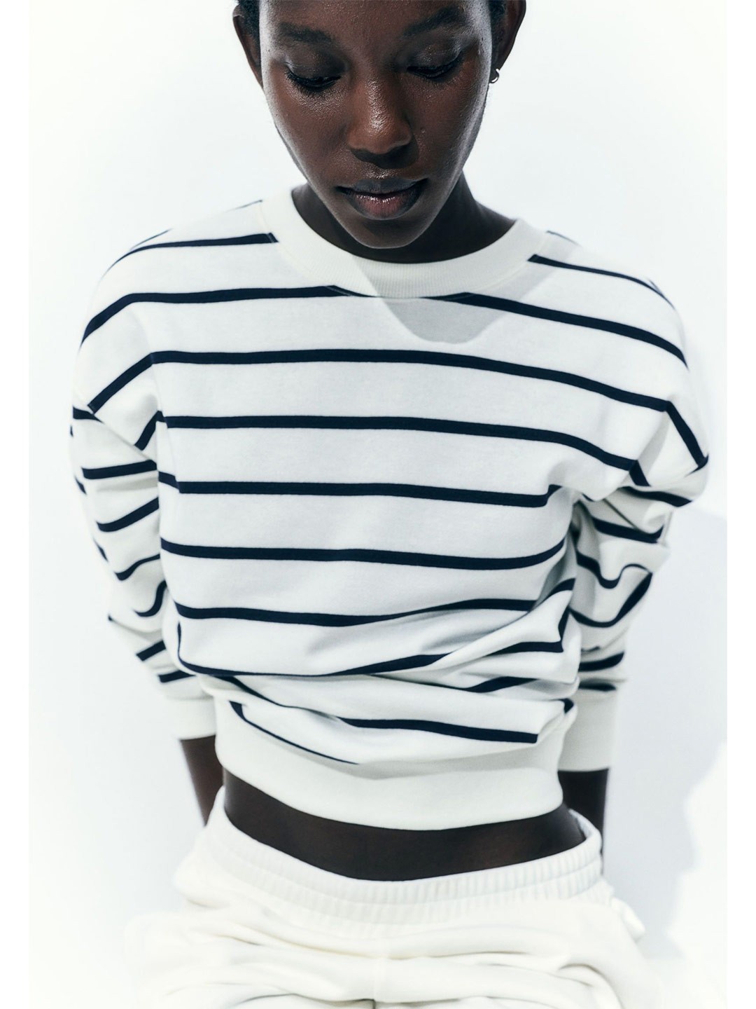 

H&M Striped Drop Shoulder Sweatshirt, White