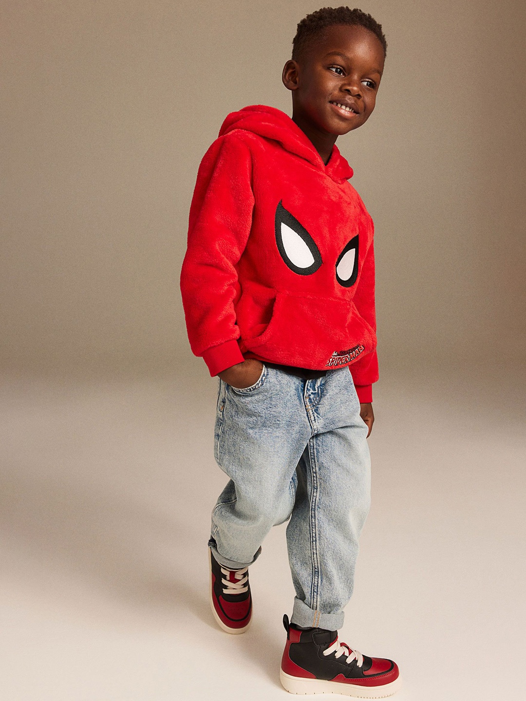 

H&M Boys Printed Pile Hoodie Sweatshirts, Red