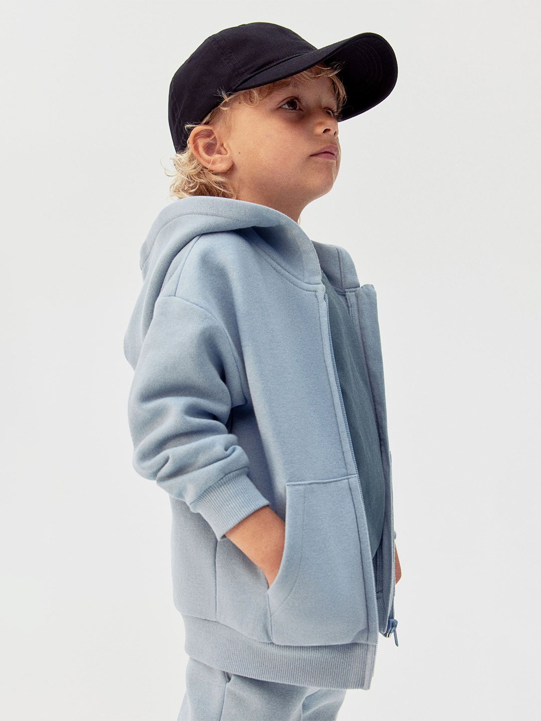 

H&M Boys Drop Shoulder Zip-Through Hoodie Sweatshirt, Blue