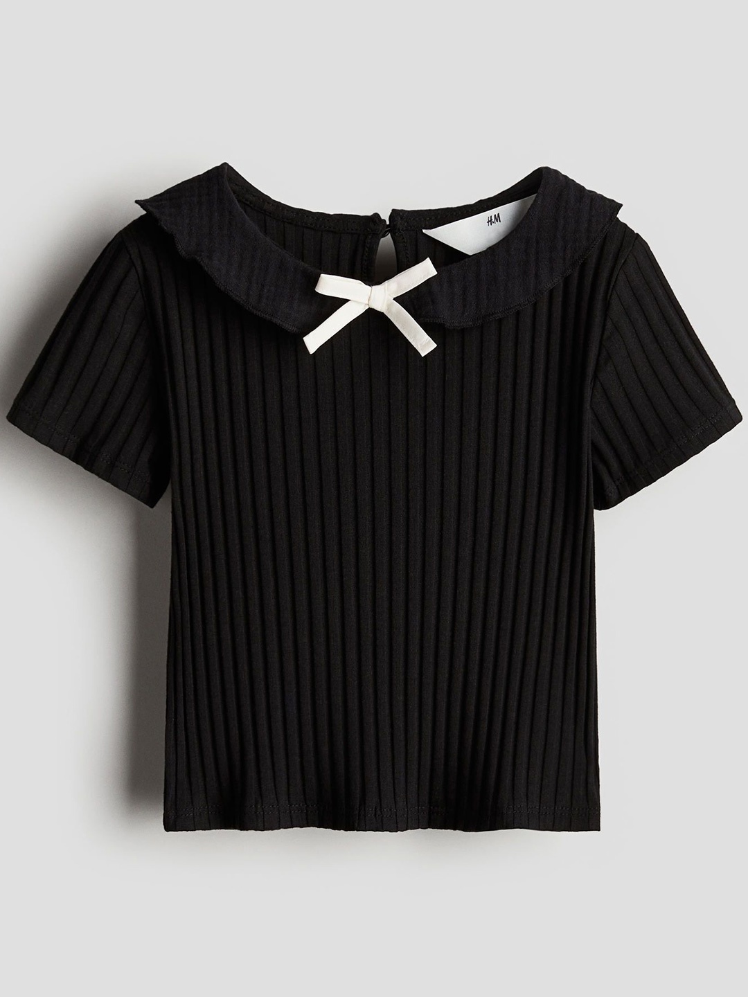 

H&M Girls Collared Rib-Knit Top, Black