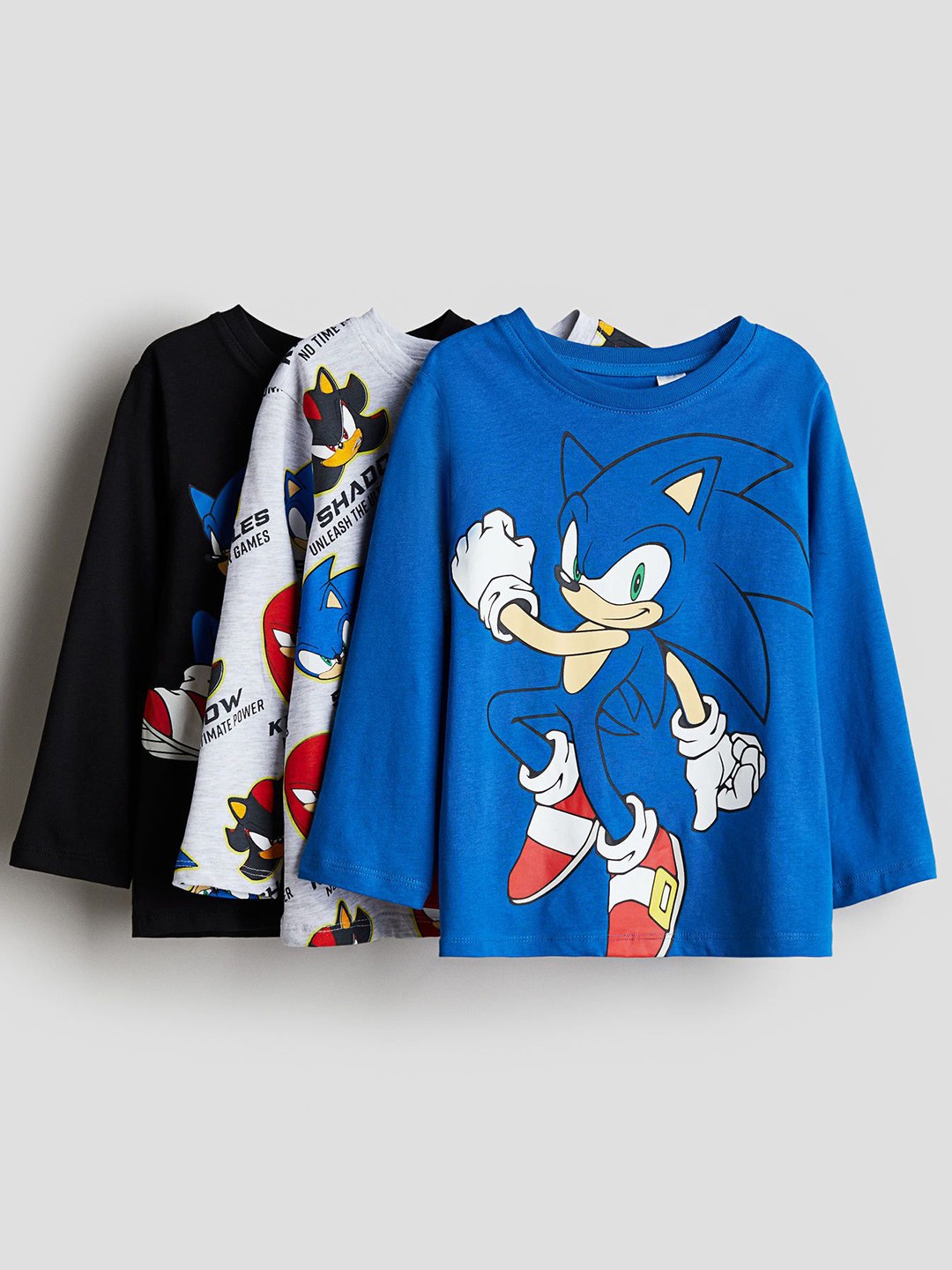 

H&M Boys 3-Pack Printed Long-Sleeved T-shirts, Blue