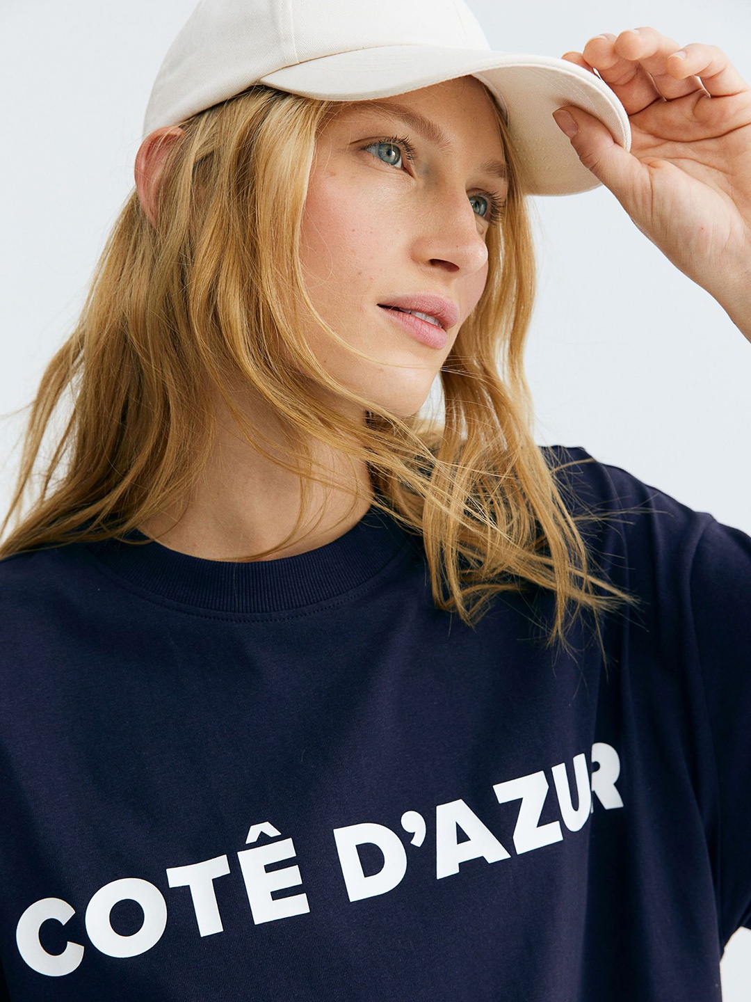 H&M Printed Pure Cotton Oversized Printed T-Shirt, Blue