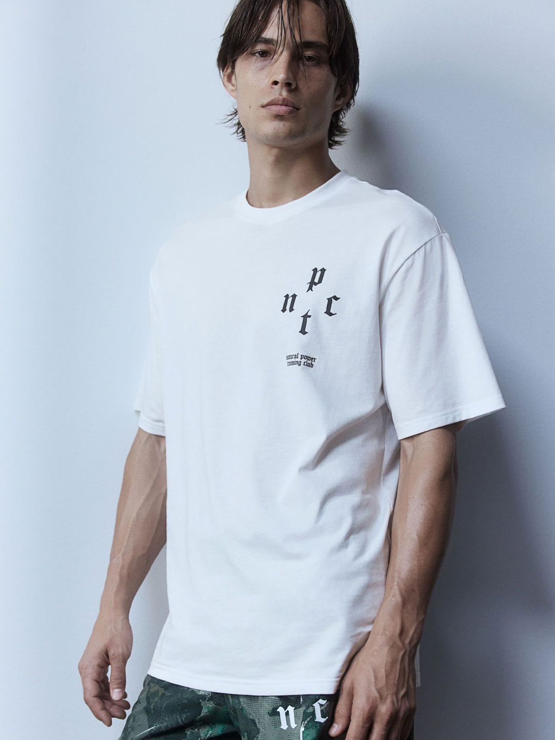 

H&M Printed DryMove Loose Fit Sports T-Shirt With Cotton Feel, White