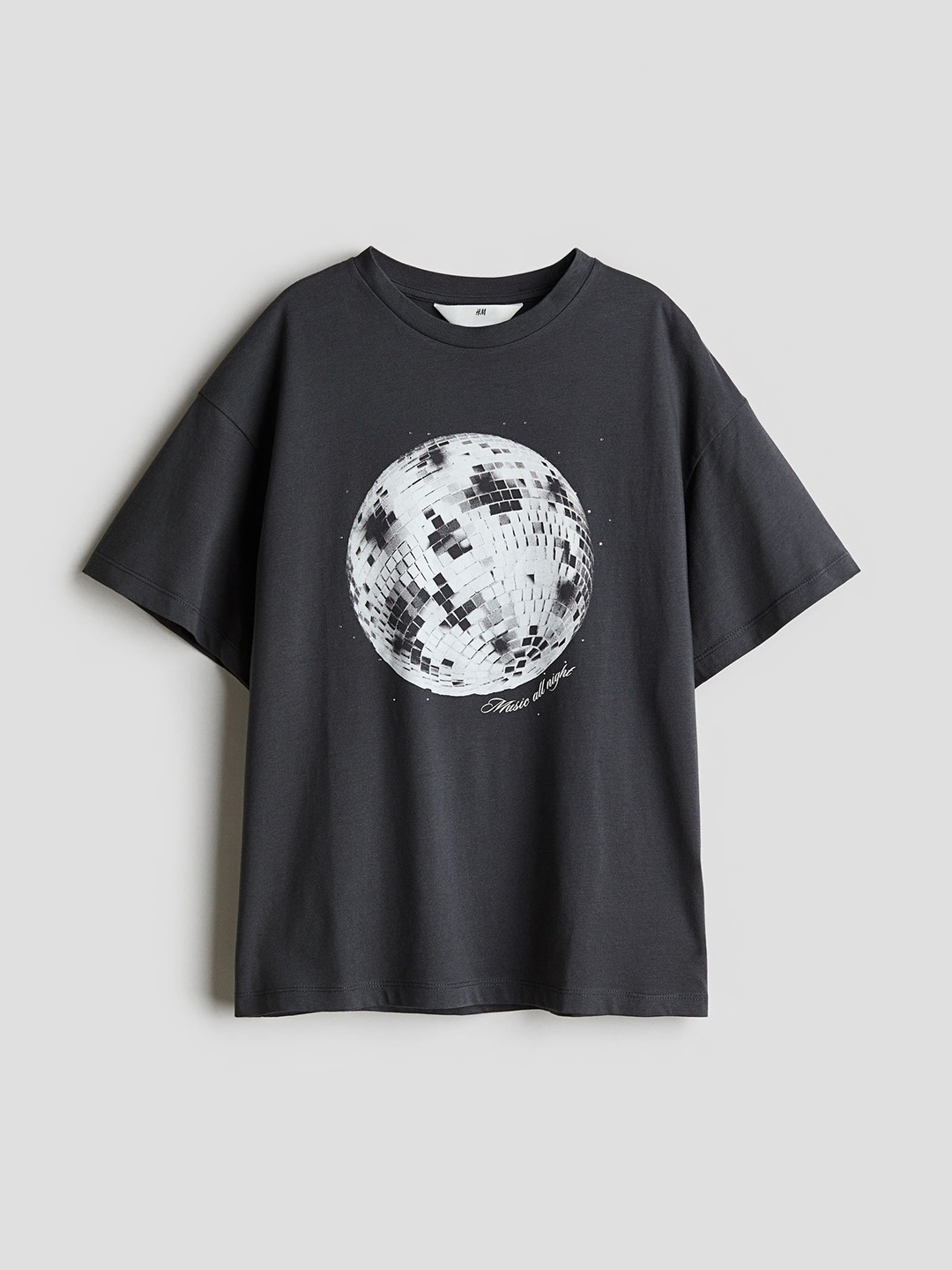 H&M Girls Oversized Print-Motif T-Shirt, Grey