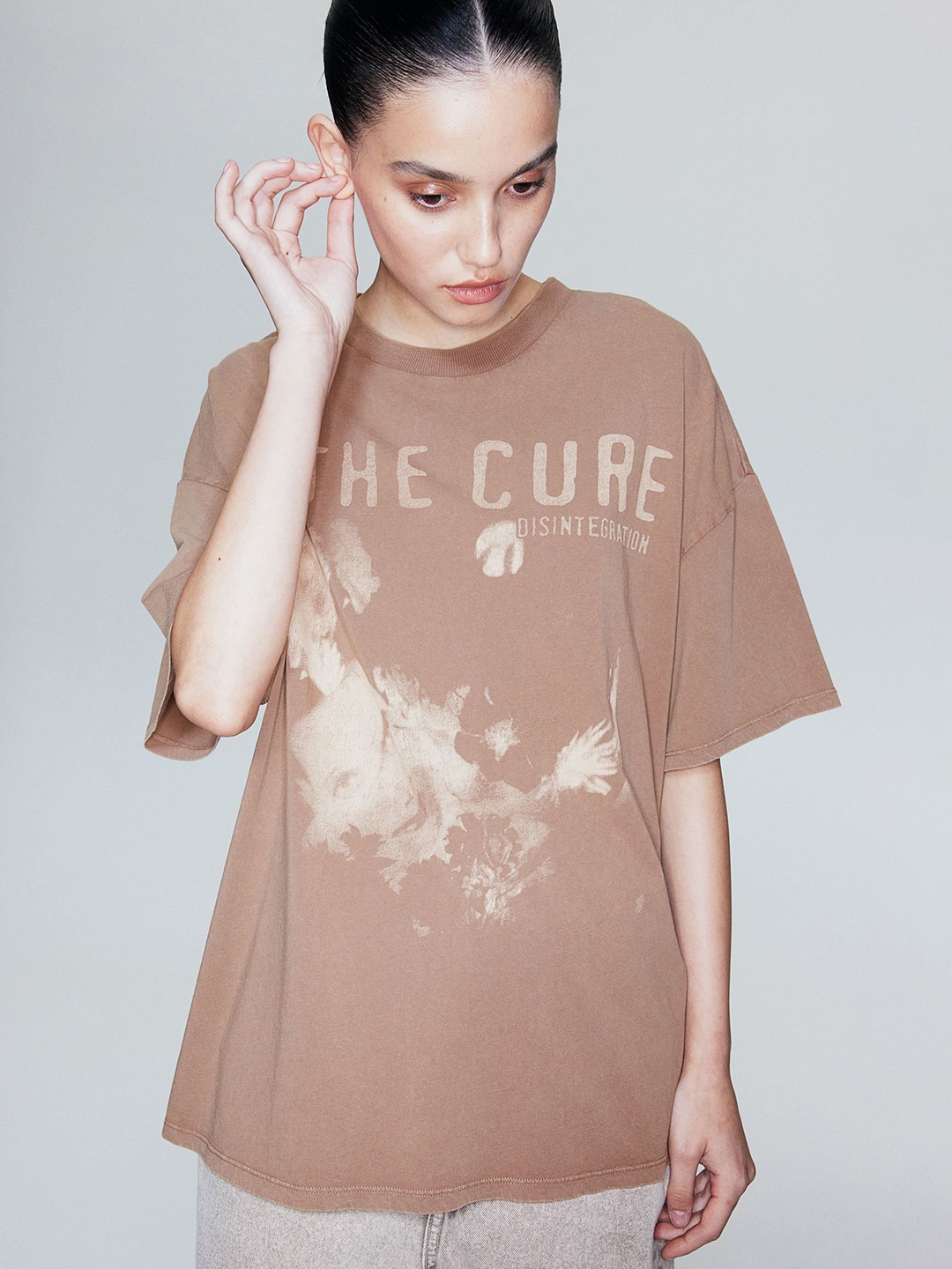 

H&M Oversized Printed T-Shirt, Brown