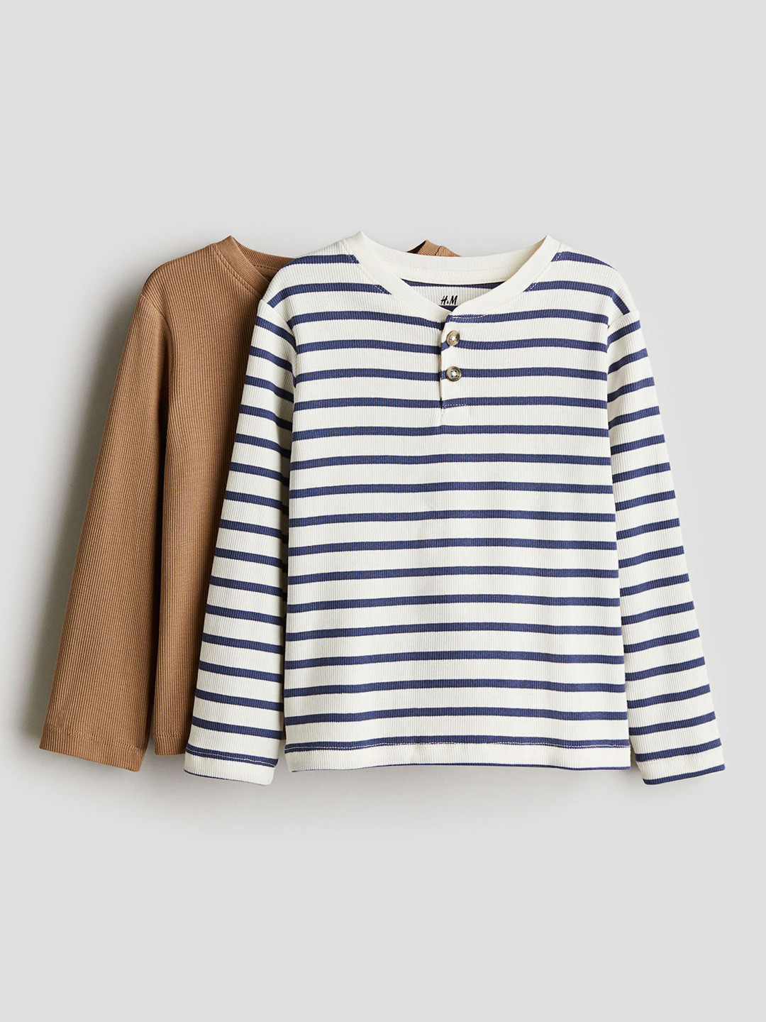 

H&M Boys Pack Of 2 Ribbed Henley T-Shirts, Beige