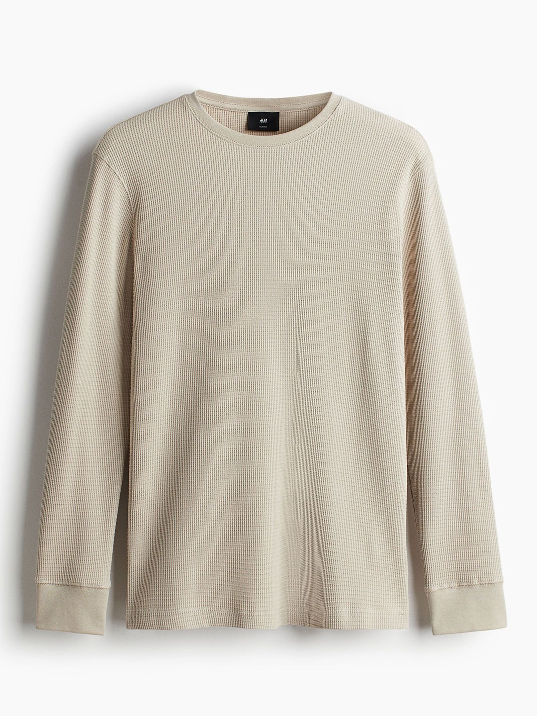 

H&M Slim Fit Waffled Jersey Top, Beige