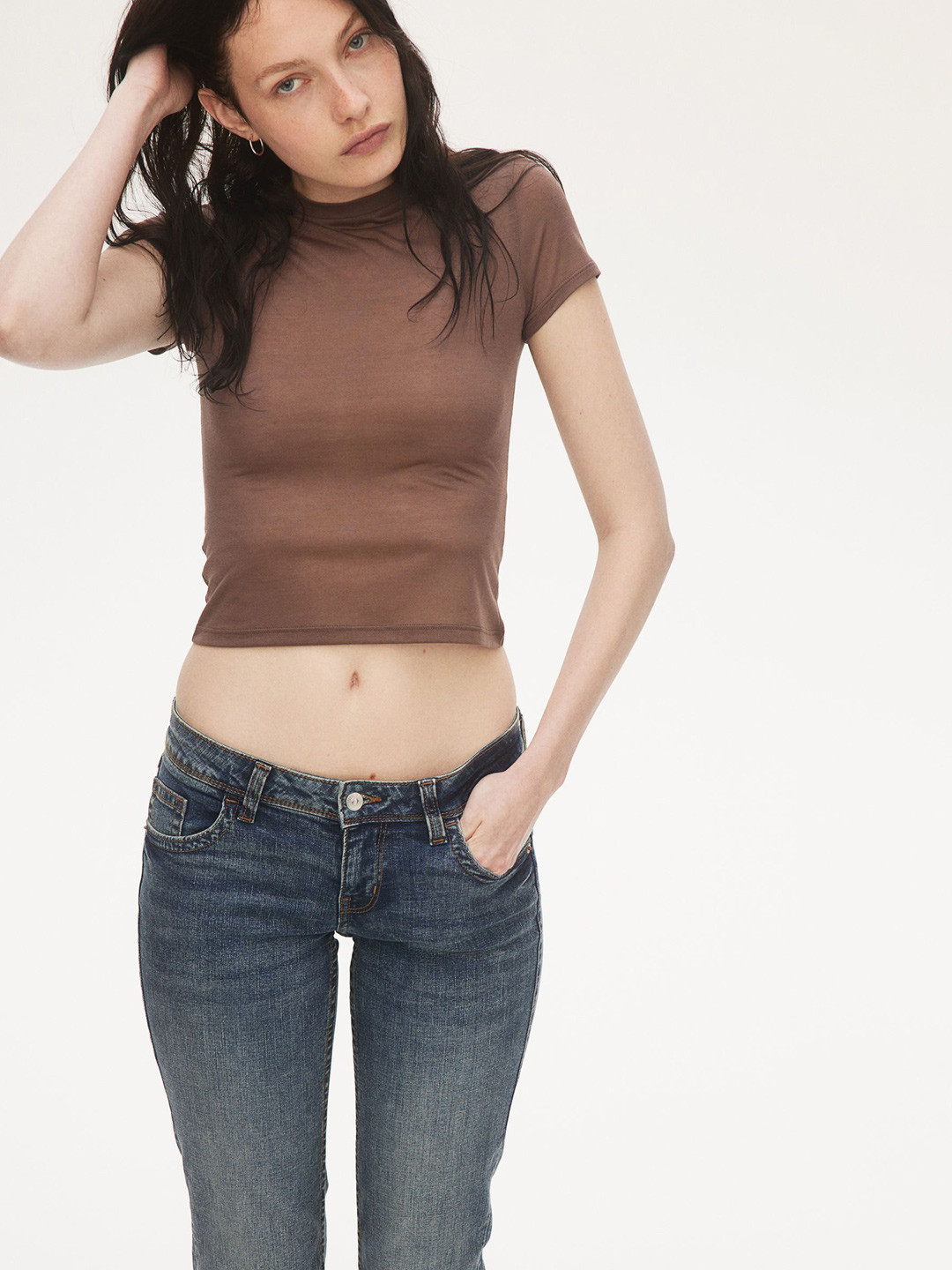 

H&M Fitted T-Shirt, Brown