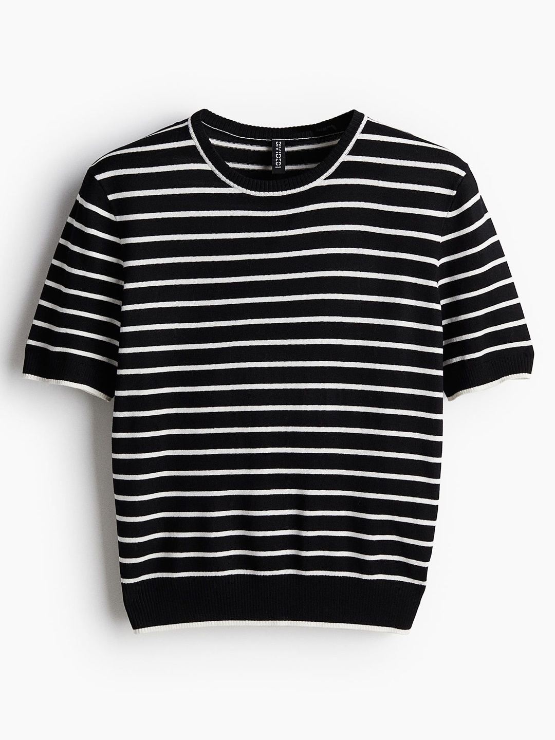 

H&M Women Striped Fine-Knit T-Shirt, Black