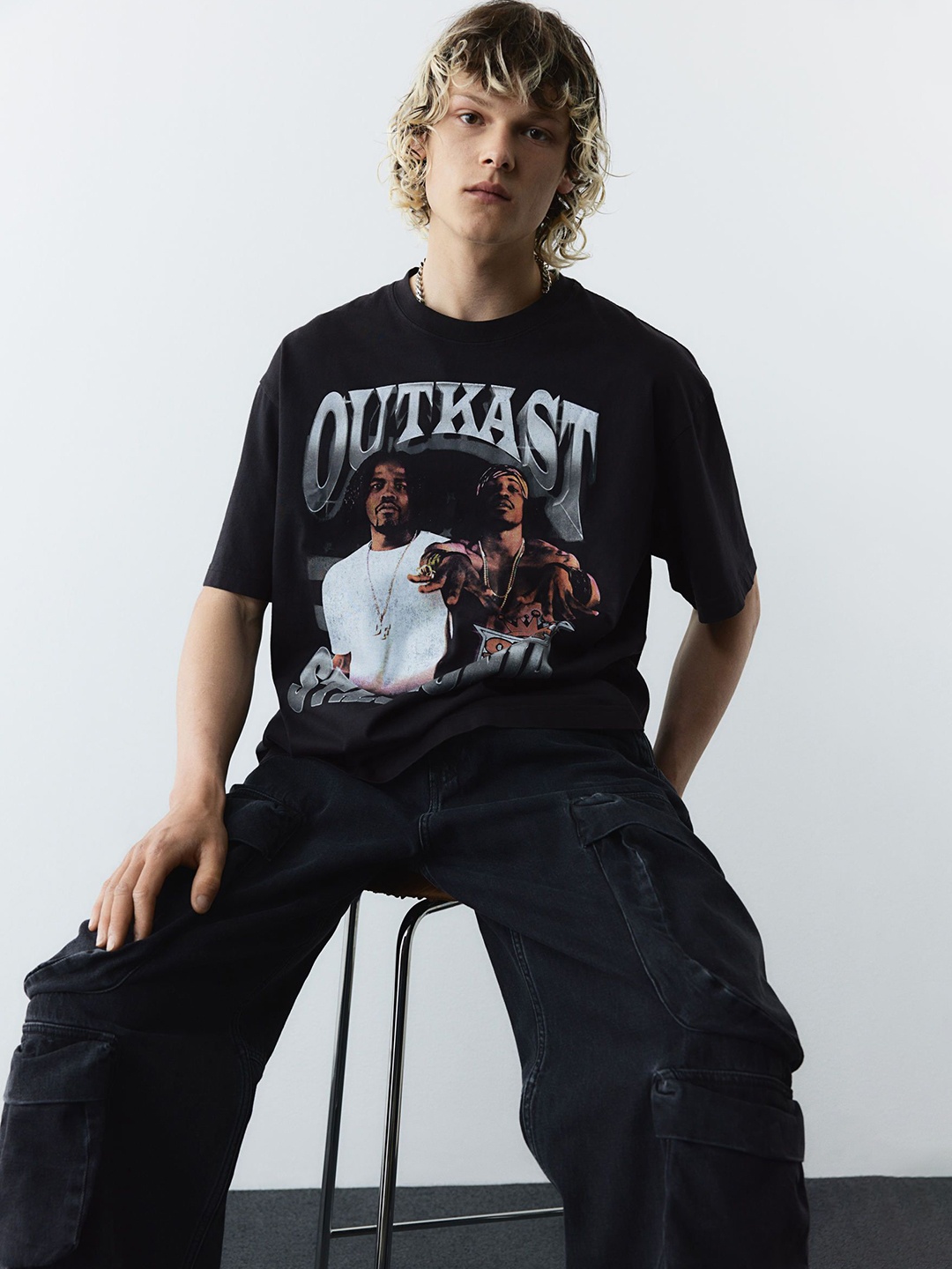 

H&M Pure Cotton Loose Fit T-Shirt, Black