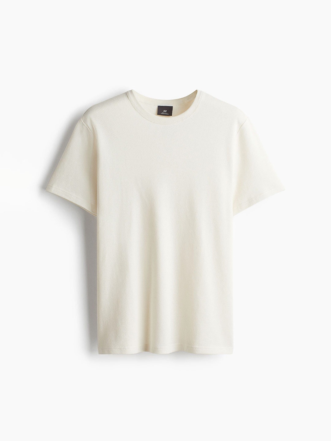 

H&M Pure Cotton Regular Fit Piqu T-Shirt, Off white