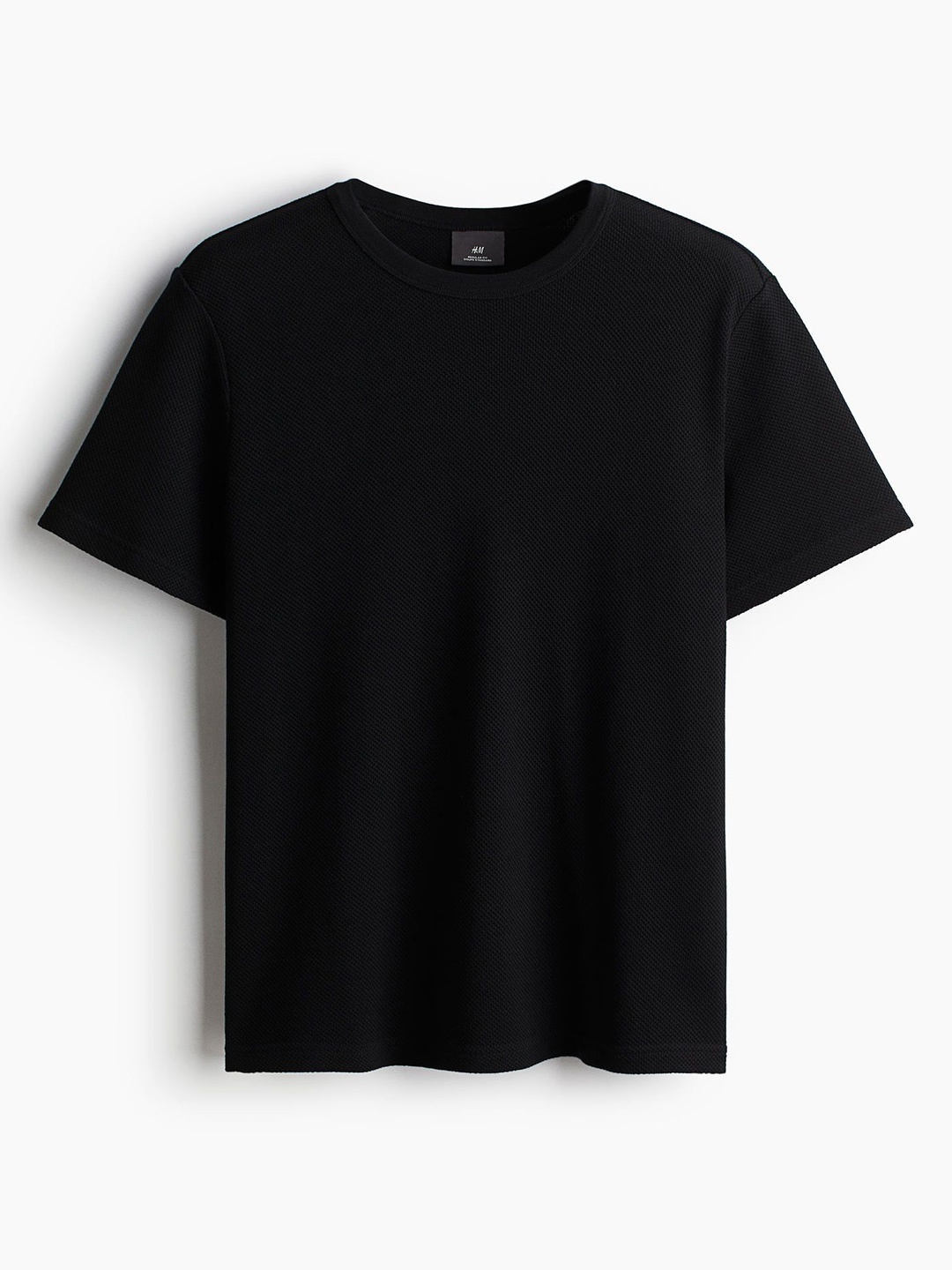 

H&M Pure Cotton Regular Fit Piqu T-Shirt, Black
