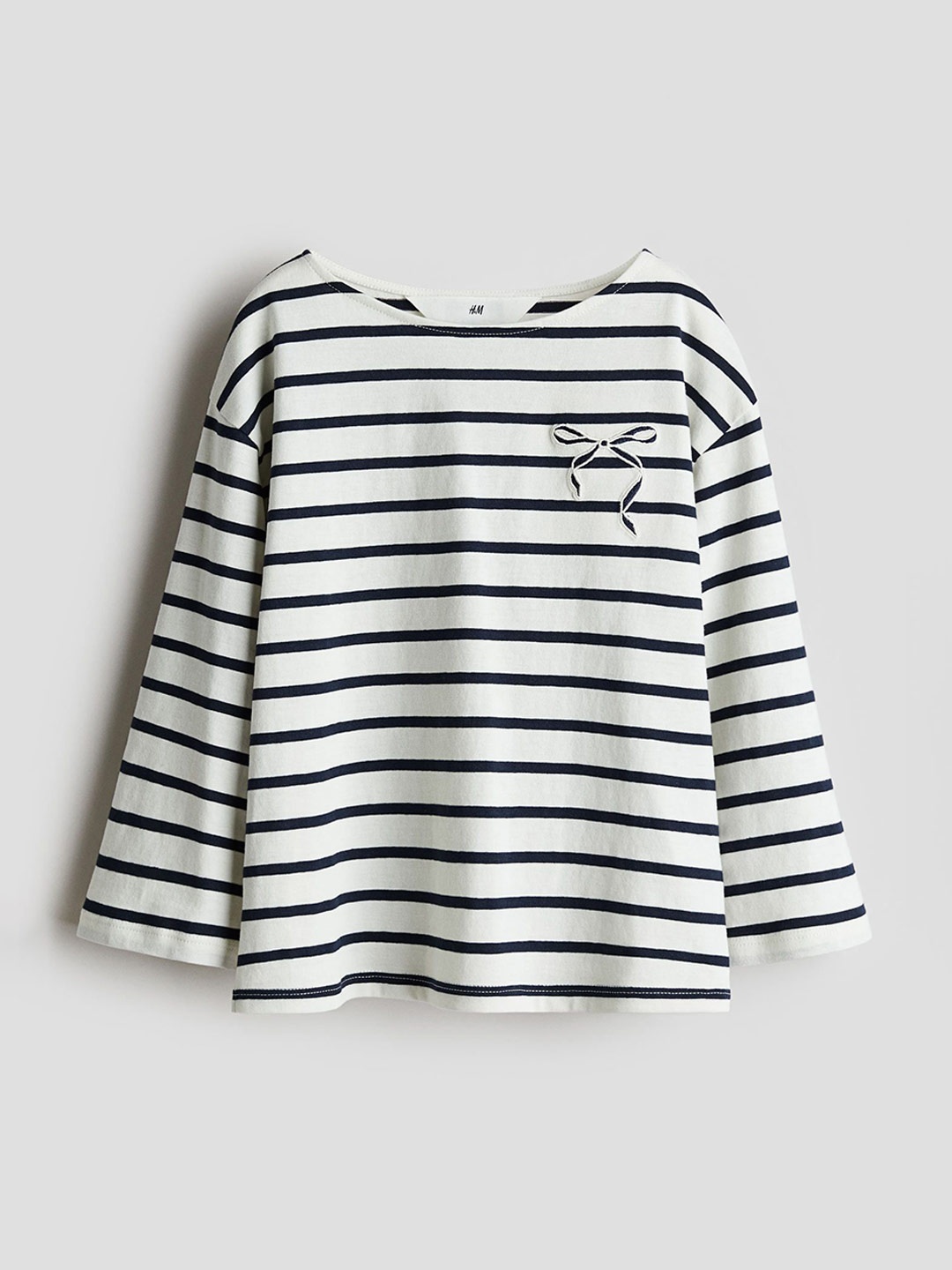 

H&M Girls Embroidery-Detail Pure Cotton T-Shirt, White