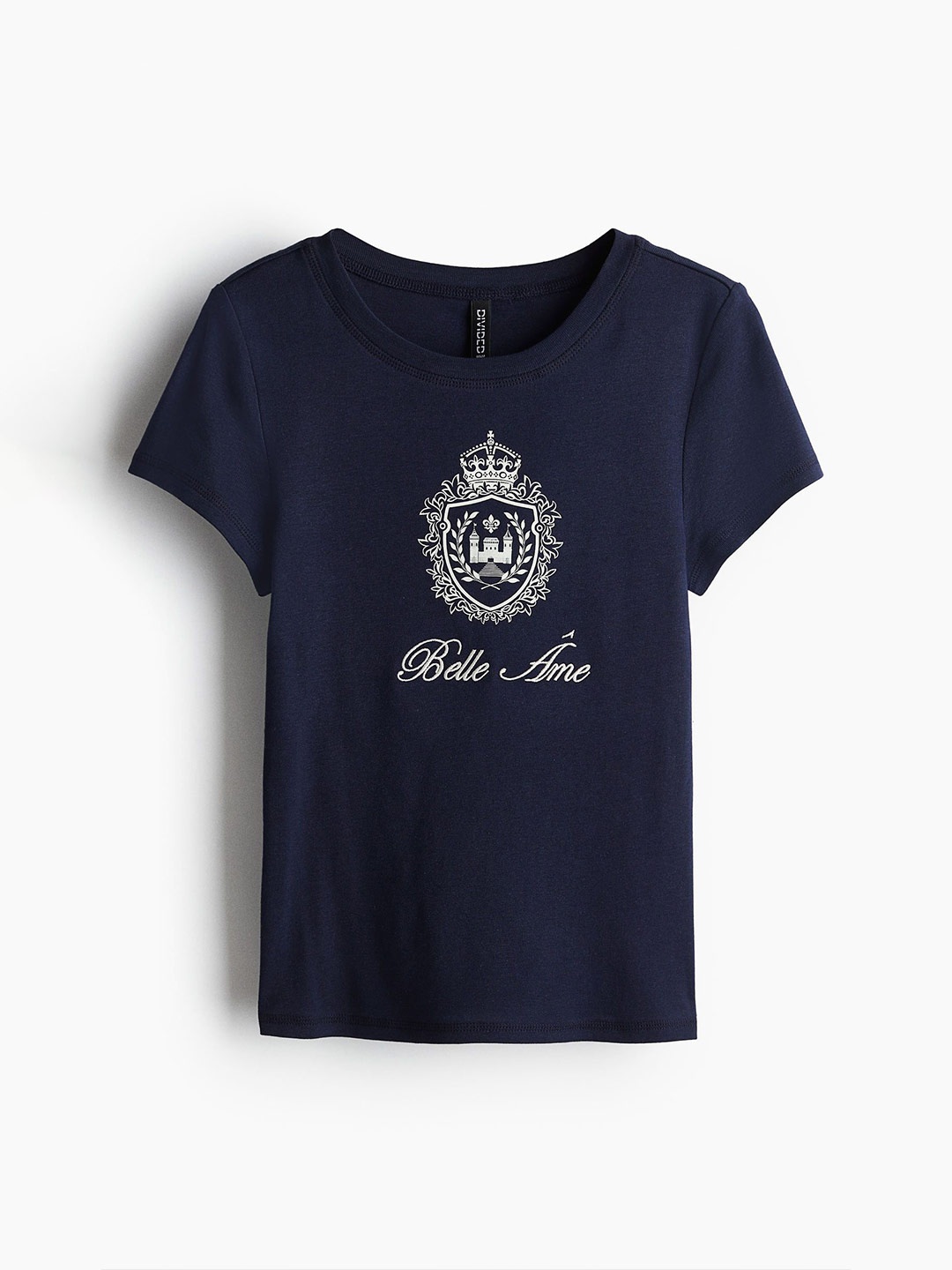 

H&M Pure Cotton Ribbed T-Shirt, Blue