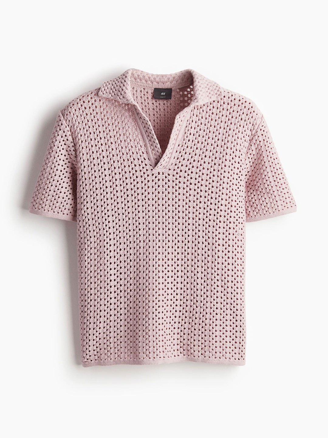 

H&M Men Loose Fit Pointelle-Knit Polo Shirt, Pink