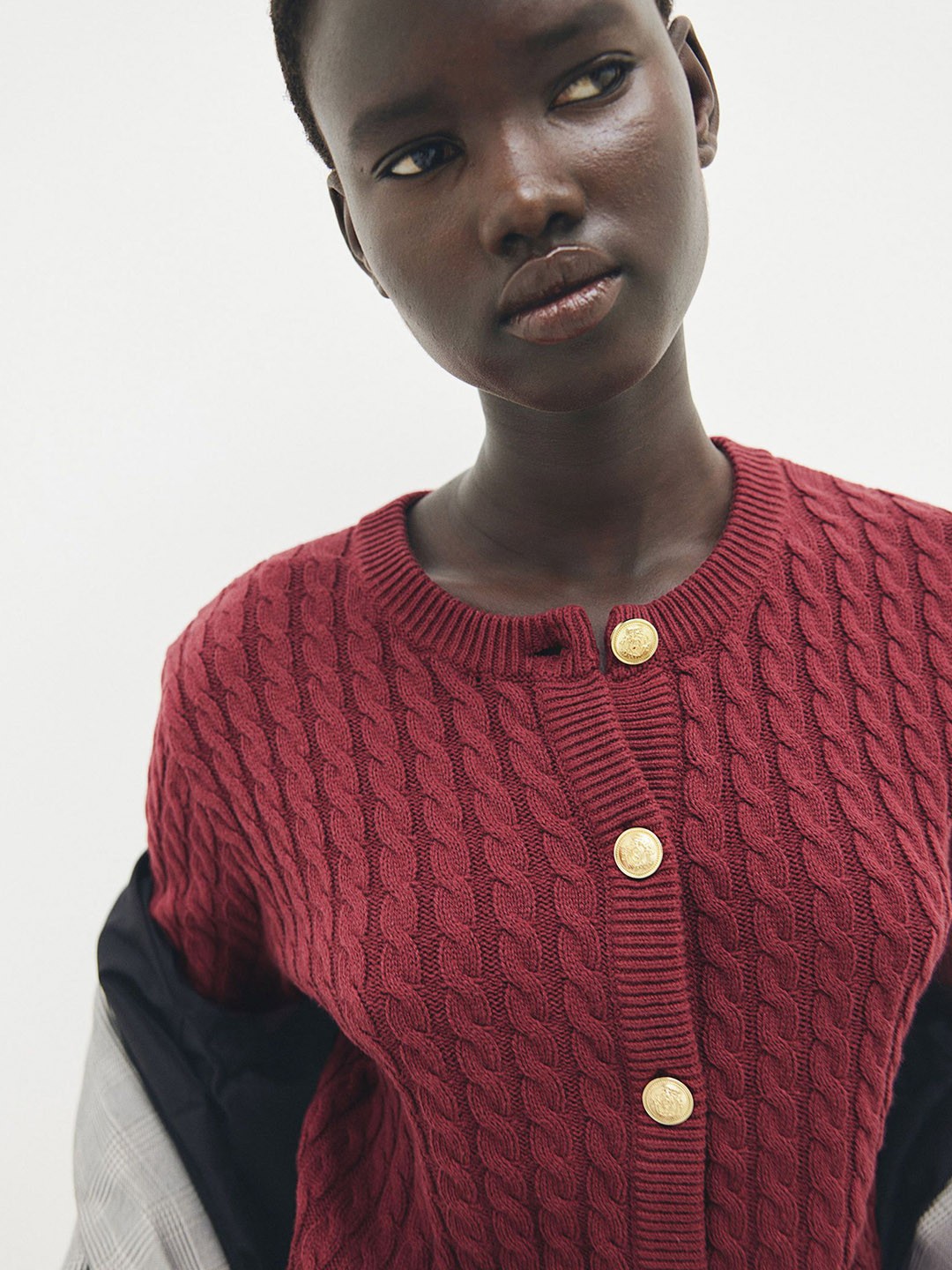 

H&M Cable-Knit Cardigan, Red