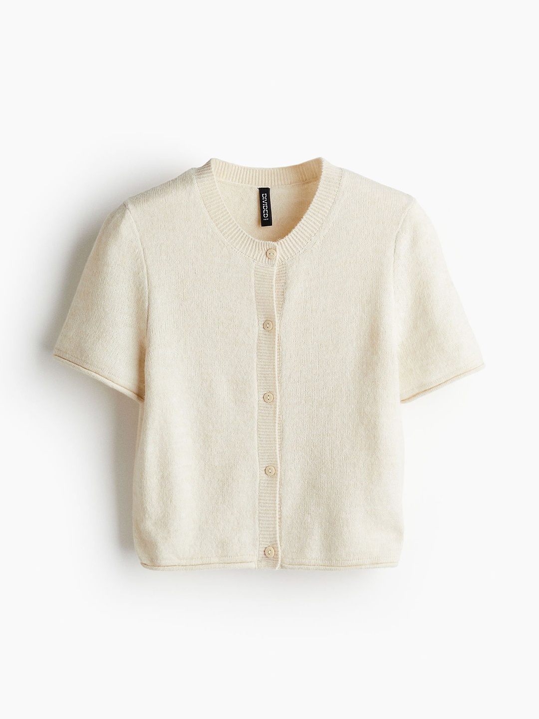 

H&M Women Short-Sleeved Fine-Knit Cardigan, Beige