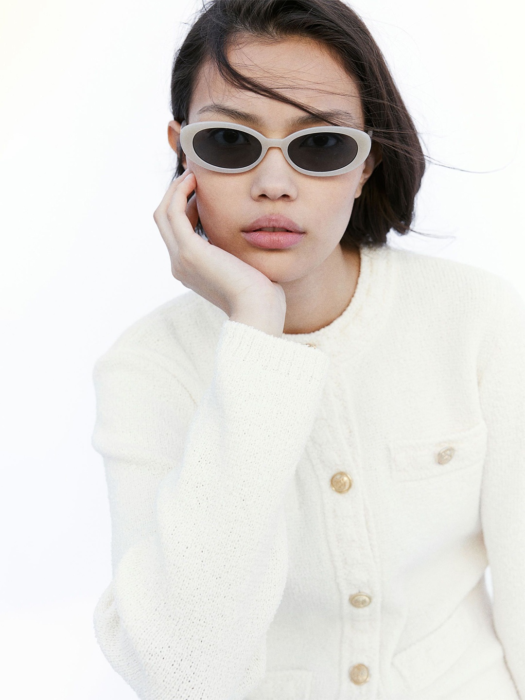 

H&M Textured-Knit Cardigan, White