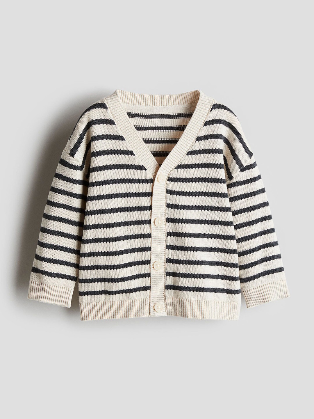 

H&M Infant Boys Striped Waffle-Knit Cardigan, White