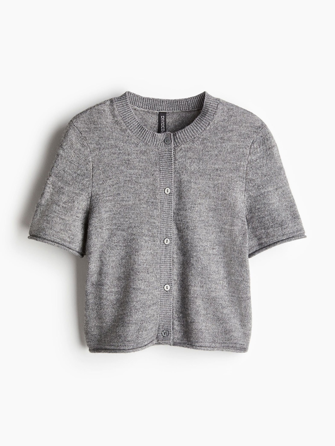 

H&M Women Short-Sleeved Fine-Knit Cardigan, Grey