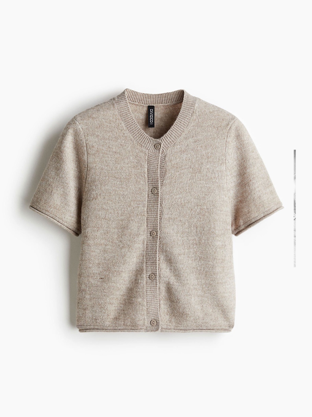

H&M Short-Sleeved Fine-Knit Cardigan, Beige