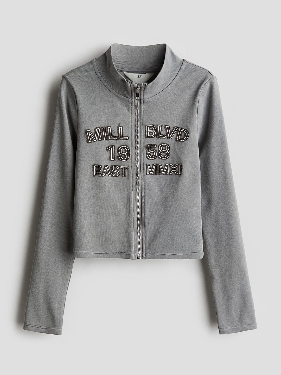 

H&M Girls Motif-Detail Zip-Through Cardigan, Grey