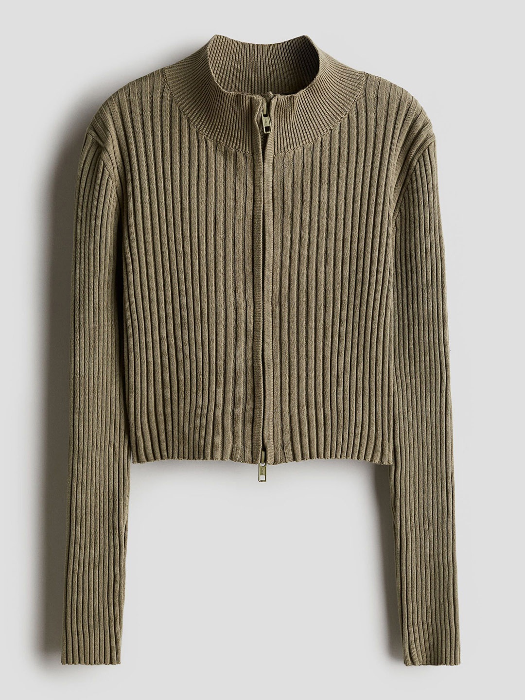 

H&M Girls Rib- Knit Zip Cardigan Sweaters, Green