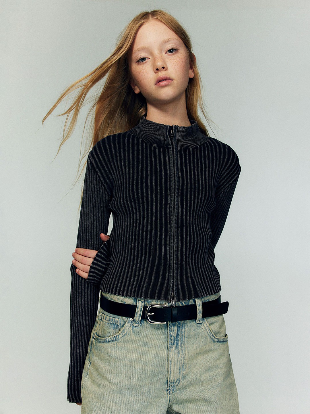 

H&M Girls Rib-Knit Zip-Through Cardigan, Black