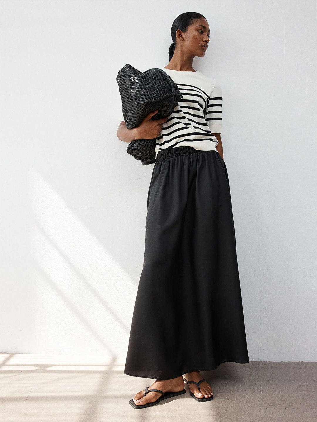 

H&M Striped Fine-Knit Top, White